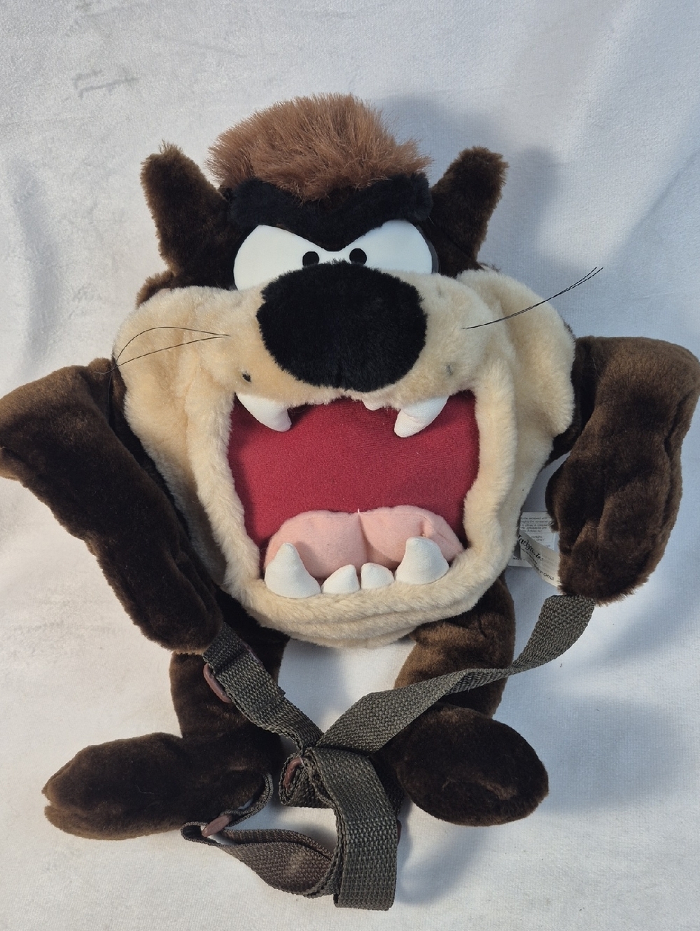 Vintage 1997 Looney Tunes Taz Plush Small Backpack With Adjustable Straps